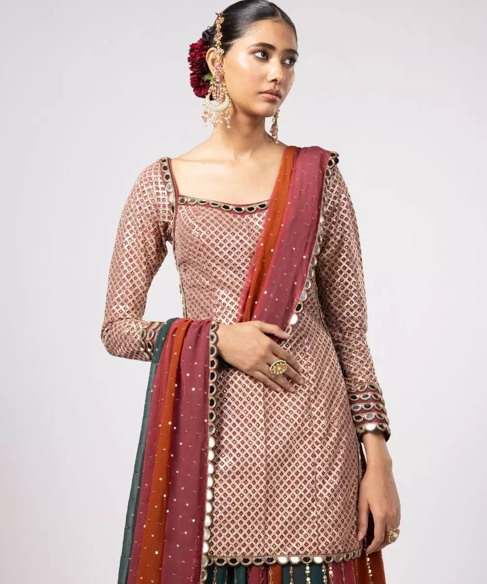 VVANI VATS - Jade Green Kurta Lehenga Pants Set